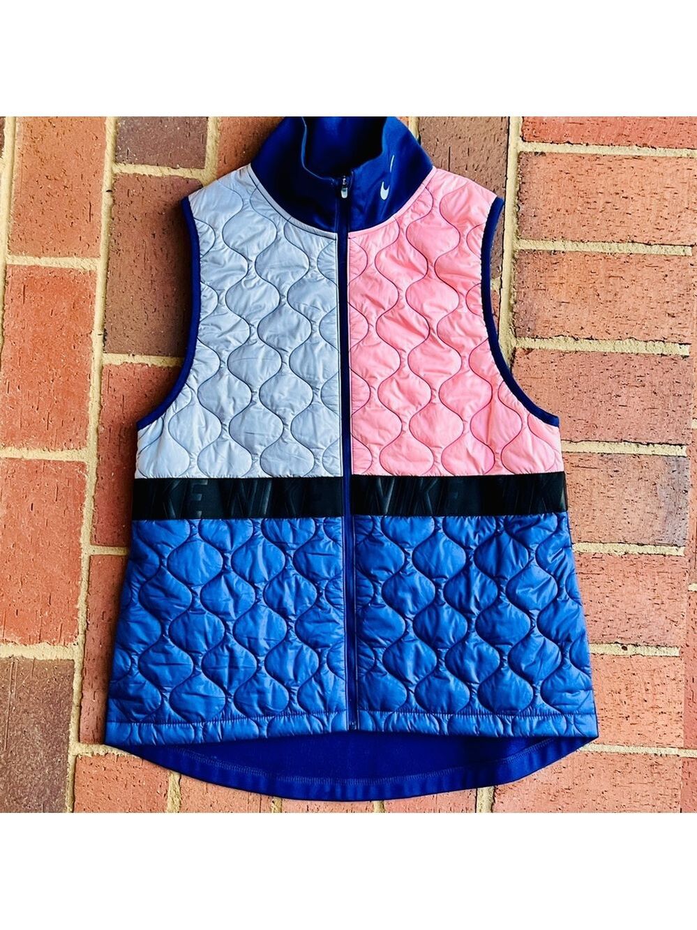Nike Quilted Color Block Vest Pink Blue Gray Medium